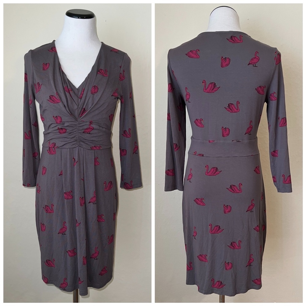 054 Boden Marion swan print dress 6 - Picture 2 of 7